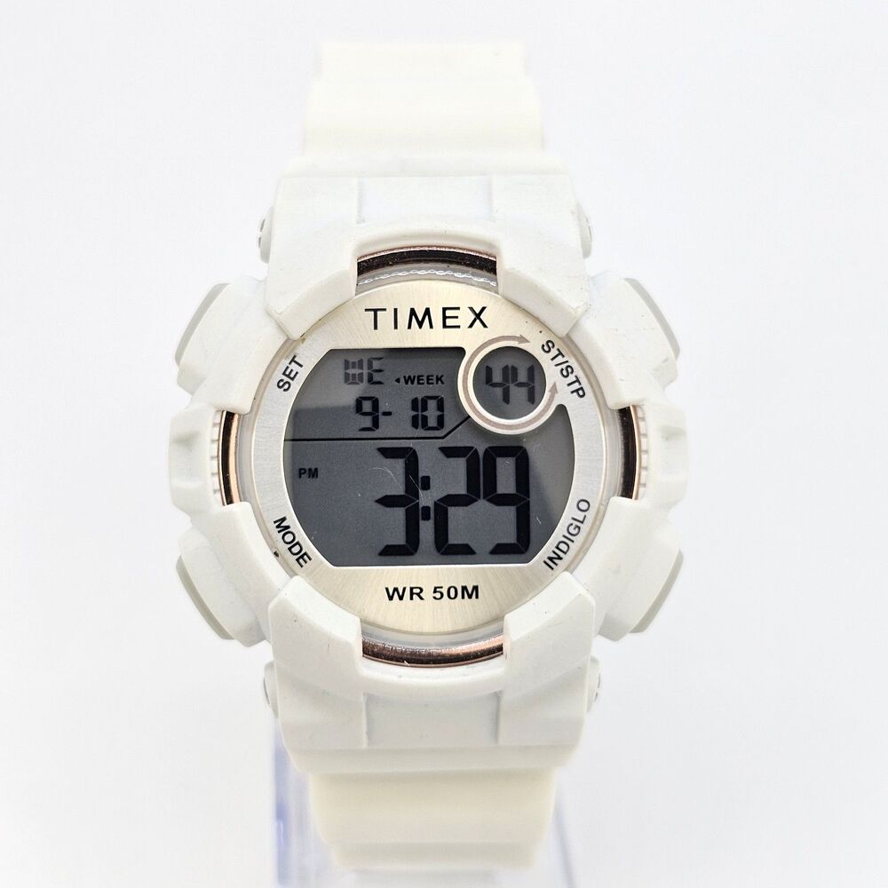 Timex Men's Digital Chronograph Sport Watch 44MM White Case White Plastic Bands